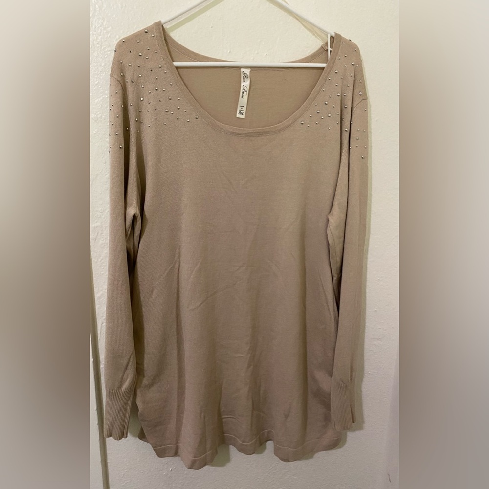 Pina Rossi Women's Size 3XL  Large Sleeve Color  Brown Blouse Long Scrunch Side
